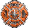 
	Traditional Fire Department Fire Fighter Maltese Cross Sticker / Decal in Orange Diamond Plate
