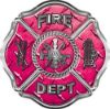 
	Traditional Fire Department Fire Fighter Maltese Cross Sticker / Decal in Pink Diamond Plate
