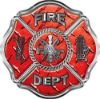 
	Traditional Fire Department Fire Fighter Maltese Cross Sticker / Decal in Red Diamond Plate
