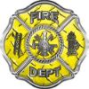 
	Traditional Fire Department Fire Fighter Maltese Cross Sticker / Decal in Yellow Diamond Plate
