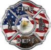 
	Traditional Fire Department Fire Fighter Maltese Cross Sticker / Decal with American Flag and Bald Eagle
