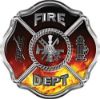 
	Traditional Fire Department Fire Fighter Maltese Cross Sticker / Decal in Real Fire
