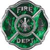 
	Traditional Fire Department Fire Fighter Maltese Cross Sticker / Decal in Green Inferno Flames
