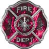
	Traditional Fire Department Fire Fighter Maltese Cross Sticker / Decal in Pink Inferno Flames
