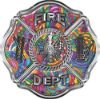 
	Traditional Fire Department Fire Fighter Maltese Cross Sticker / Decal with Psychedelic Art
