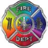 
	Traditional Fire Department Fire Fighter Maltese Cross Sticker / Decal with Rainbow Colors
