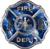 
	Traditional Fire Department Fire Fighter Maltese Cross Sticker / Decal with Blue Evil Skulls
