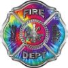 
	Traditional Fire Department Fire Fighter Maltese Cross Sticker / Decal with Tie Dye Colors
