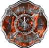 
	We Walk Where the Devil Dances Fire Rescue Fire Fighter Maltese Cross Sticker / Decal in Orange Inferno
