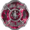 
	We Walk Where the Devil Dances Fire Rescue Fire Fighter Maltese Cross Sticker / Decal in Pink Inferno
