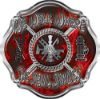 
	We Walk Where the Devil Dances Fire Rescue Fire Fighter Maltese Cross Sticker / Decal in Red Inferno
