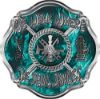 
	We Walk Where the Devil Dances Fire Rescue Fire Fighter Maltese Cross Sticker / Decal in Teal Inferno
