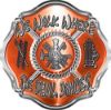 
	We Walk Where the Devil Dances Fire Rescue Fire Fighter Maltese Cross Sticker / Decal in Orange
