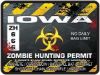 Zombie Hunting Permit Decal Danger Zone Style for Iowa
