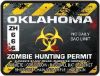 Zombie Hunting Permit Decal Danger Zone Style for Oklahoma