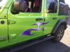 Simple Tribal Style Flame with Silver Outline in Purple on Green Jeep