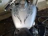 Tribal Scroll Style Flame with Silver Outline in Gray Inferno on Motorcycle Tank